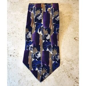 Christopher Reeve Collection Paul Newman Khaki Blue Purple Abstract Silk Tie USA